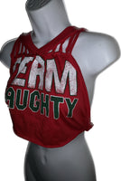 Christmas Holiday naughty list backless slit weave crop top shreddie reworked t shirt EZ DUZIT 