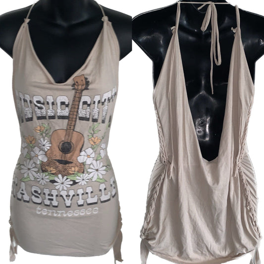 Country music city Nashville festival fashion backless tank top tunic micro mini dress reworked t shirt EZ DUZIT 