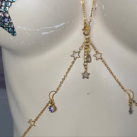Crescent moon and dazzling stars adjustable gold bodychain Body Jewelry EZ DUZIT 