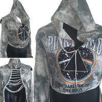 Cropped Dark side of the moon slit weave backless slitweave hoodie Reworked sweatshirt EZ DUZIT 