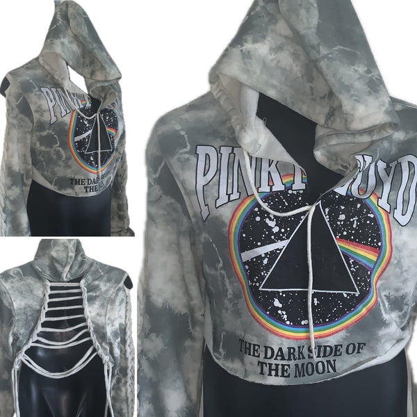 Cropped Dark side of the moon slit weave backless slitweave hoodie Reworked sweatshirt EZ DUZIT 