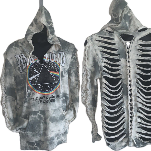Dark side of the moon slit weave backless slitweave hoodie Reworked sweatshirt EZ DUZIT 