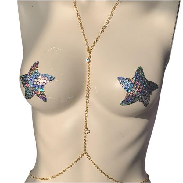 Evil eye adjustable gold bodychain Body Jewelry EZ DUZIT 