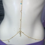 Evil Eye Crescent moon and dazzling stars adjustable gold bodychain Body Jewelry EZ DUZIT 