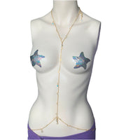 Evil Eye Crescent moon and dazzling stars adjustable gold bodychain Body Jewelry EZ DUZIT 