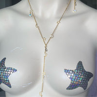 Evil Eye Crescent moon and dazzling stars adjustable gold bodychain Body Jewelry EZ DUZIT 