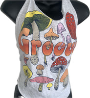 Groovy retro Mushie festival fashion reworked handkerchief style halter top reworked t shirt EZ DUZIT 