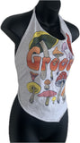 Groovy retro Mushie festival fashion reworked handkerchief style halter top reworked t shirt EZ DUZIT 