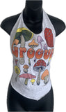 Groovy retro Mushie festival fashion reworked handkerchief style halter top reworked t shirt EZ DUZIT 