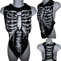 Skeleton drip slitweave backless graphic tank top reworked t shirt EZ DUZIT 