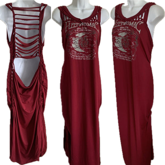 Sultry Braided Slit Weave Backless Sisters of the Moon Maroon Maxi edgy boho dress Reworked dress EZ DUZIT 