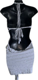 Sultry grey shredded slit weave backless halter micro mini dress reworked t shirt EZ DUZIT 