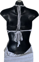Sultry grey shredded slit weave backless halter micro mini dress reworked t shirt EZ DUZIT 