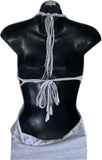 Sultry grey shredded slit weave backless halter micro mini dress reworked t shirt EZ DUZIT 