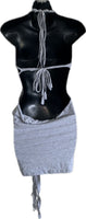 Sultry grey shredded slit weave backless halter micro mini dress reworked t shirt EZ DUZIT 