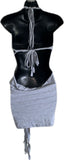Sultry grey shredded slit weave backless halter micro mini dress reworked t shirt EZ DUZIT 