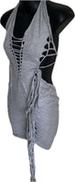 Sultry grey shredded slit weave backless halter micro mini dress reworked t shirt EZ DUZIT 