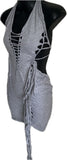 Sultry grey shredded slit weave backless halter micro mini dress reworked t shirt EZ DUZIT 