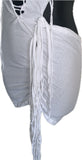 Think white sultry shredded slit weave backless Fringe halter micro mini dress reworked t shirt EZ DUZIT 