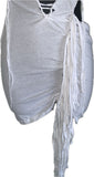 Think white sultry shredded slit weave backless Fringe halter micro mini dress reworked t shirt EZ DUZIT 