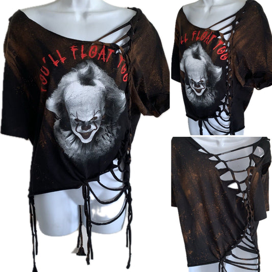 You’ll float too backless bleached Slitweave graphic t reworked t shirt EZ DUZIT 