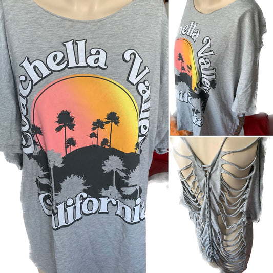 Coachella Valley California slit weave backless t shirt reworked t shirt EZ DUZIT 